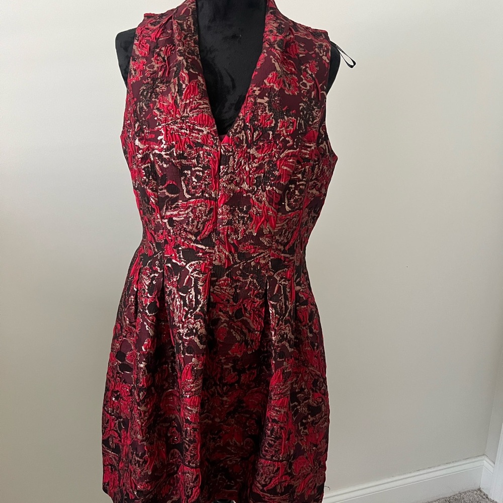 Elegant Red and Black Floral Dress